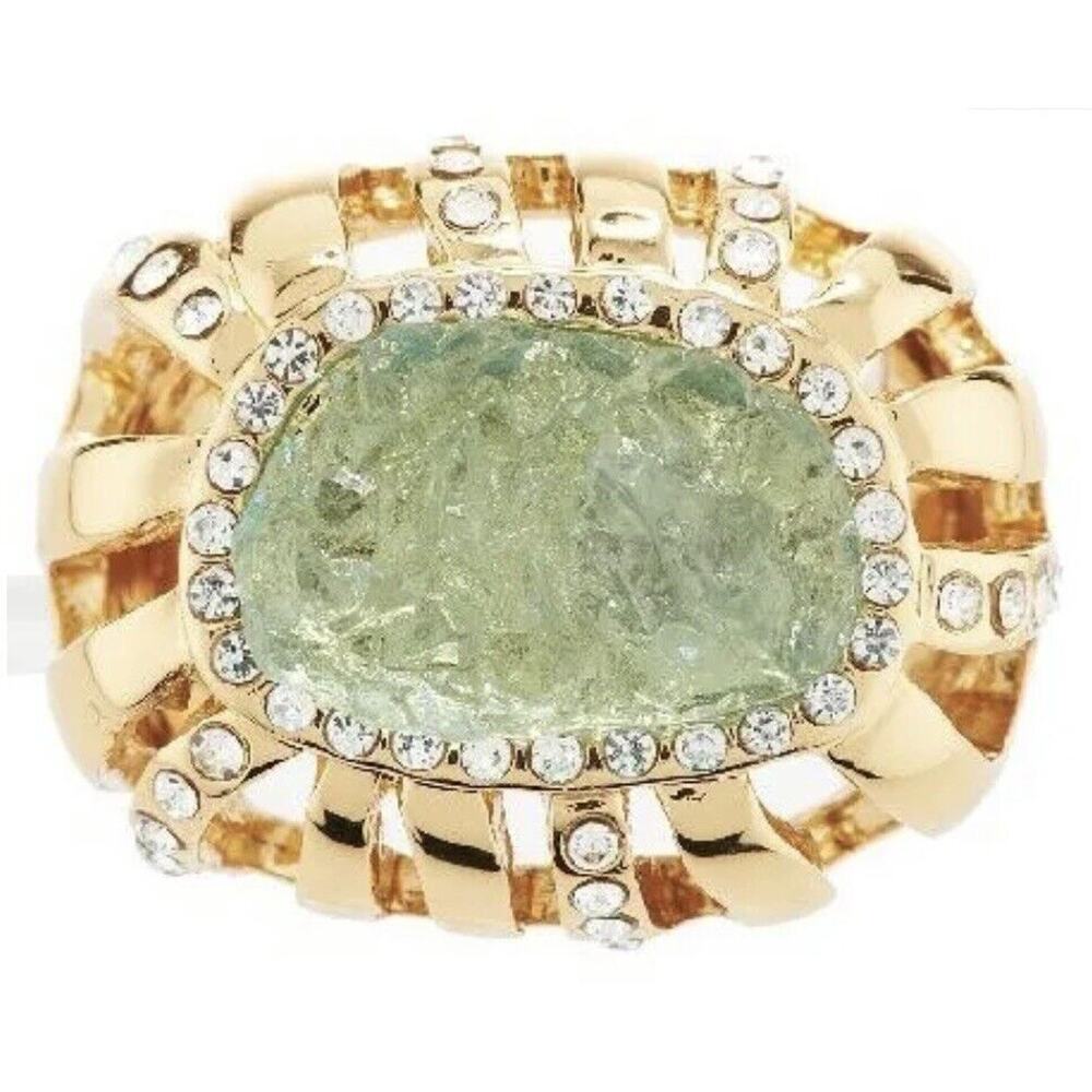 Kara Ross Goldtone Simulated Drusy & Crystal High‎ Profile Gold Tone Ring Size 9